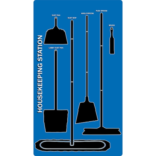 5S Housekeeping Shadow Board Broom Station Version 2 - Blue Board / Black Shadows  With Broom